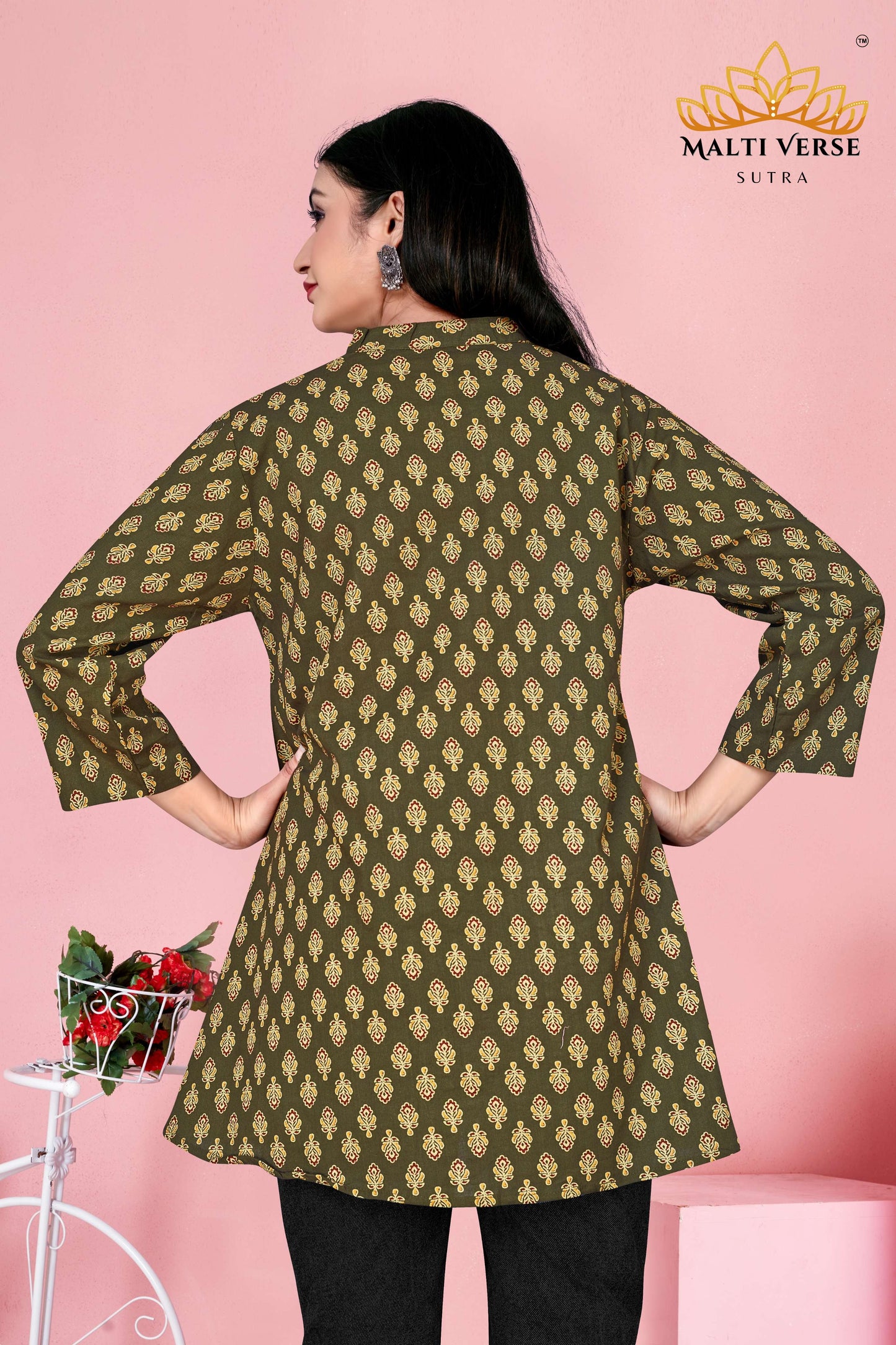 LAZURI BOUTIQUE Women’s Premium 100% PURE COTTON Printed Kurti | Olive Green Floral Elegance | Soft, Stylish & Breathable Daily Wear