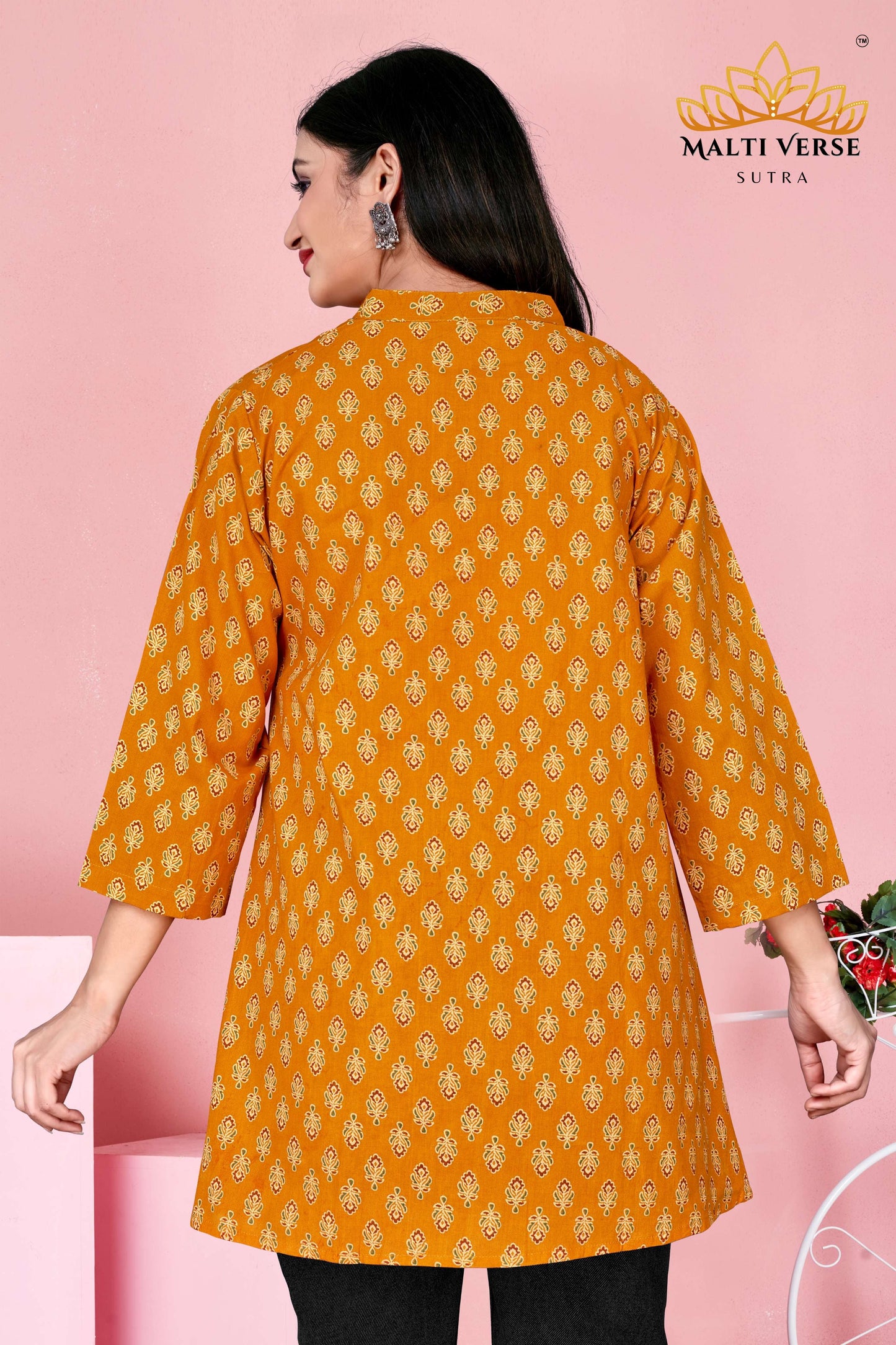 LAZURI BOUTIQUE Women’s Premium 100% PURE COTTON Mustard Yellow Printed Kurti | Elegant Floral Design | Soft, Breathable & Stylish Everyday Wear