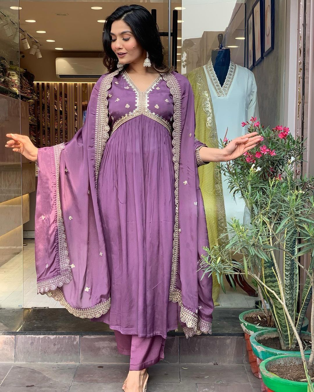 Elegant Purple Anarkali Kurta Set
