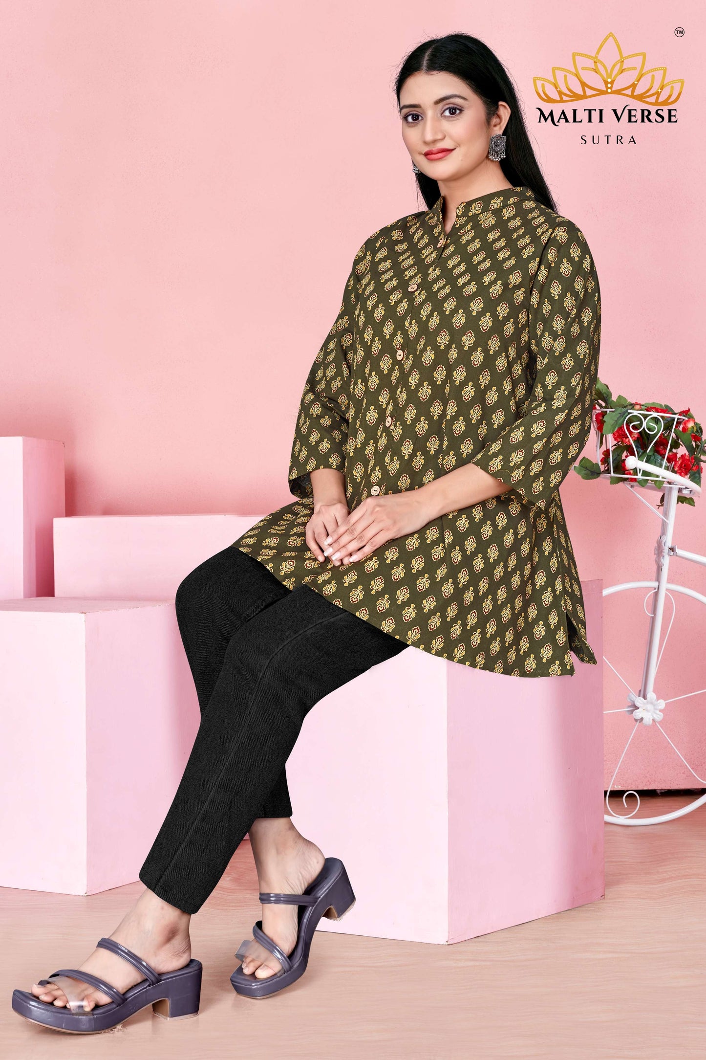 LAZURI BOUTIQUE Women’s Premium 100% PURE COTTON Printed Kurti | Olive Green Floral Elegance | Soft, Stylish & Breathable Daily Wear