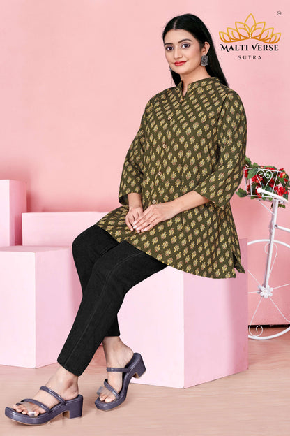LAZURI BOUTIQUE Women’s Premium 100% PURE COTTON Printed Kurti | Olive Green Floral Elegance | Soft, Stylish & Breathable Daily Wear