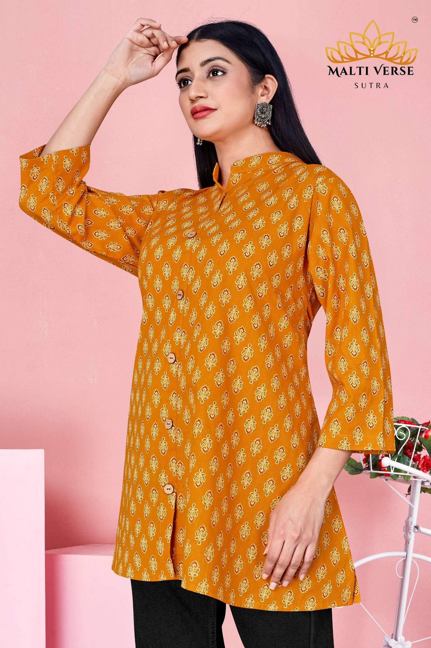 LAZURI BOUTIQUE Women’s Premium 100% PURE COTTON Mustard Yellow Printed Kurti | Elegant Floral Design | Soft, Breathable & Stylish Everyday Wear