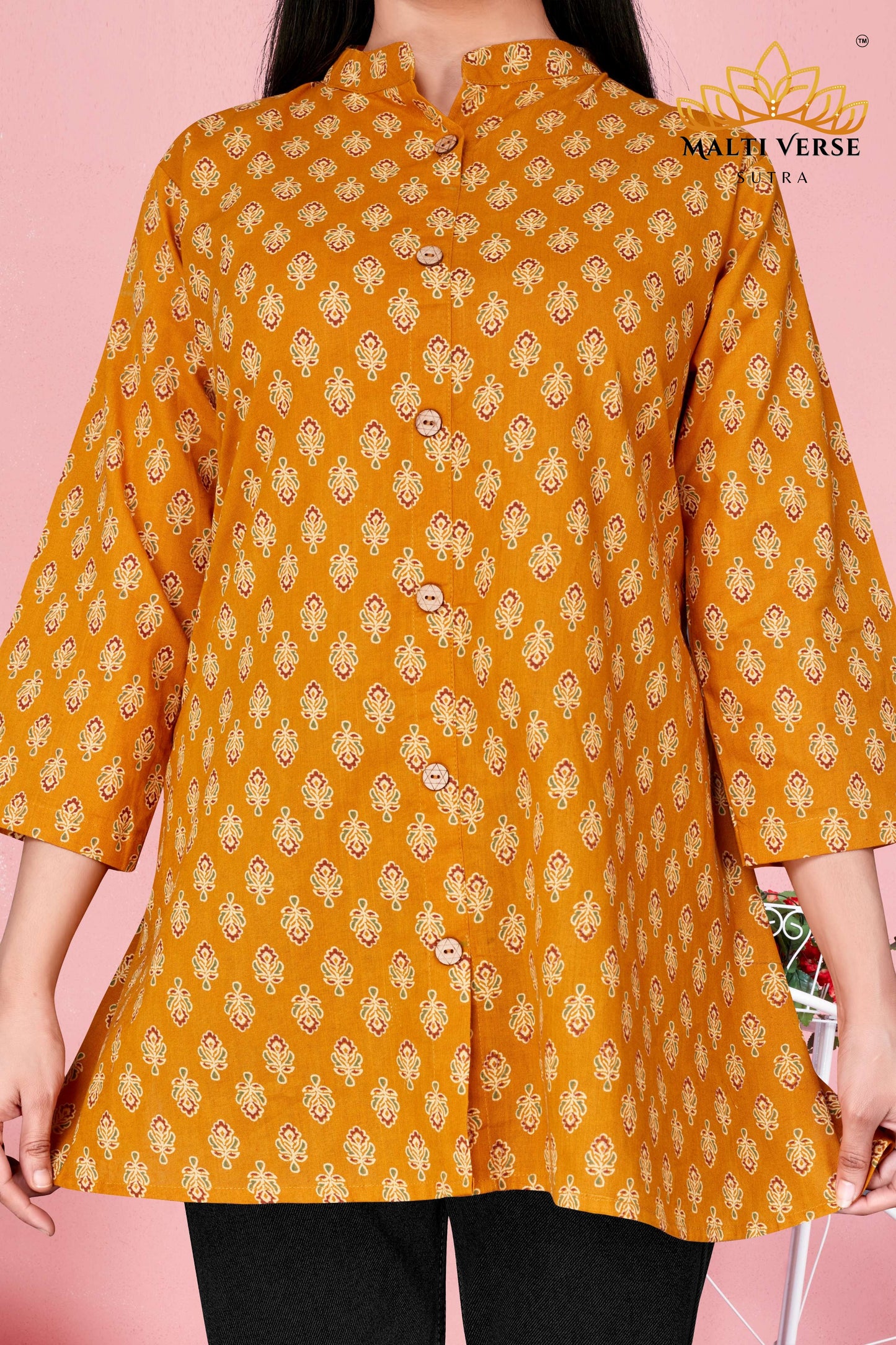 LAZURI BOUTIQUE Women’s Premium 100% PURE COTTON Mustard Yellow Printed Kurti | Elegant Floral Design | Soft, Breathable & Stylish Everyday Wear