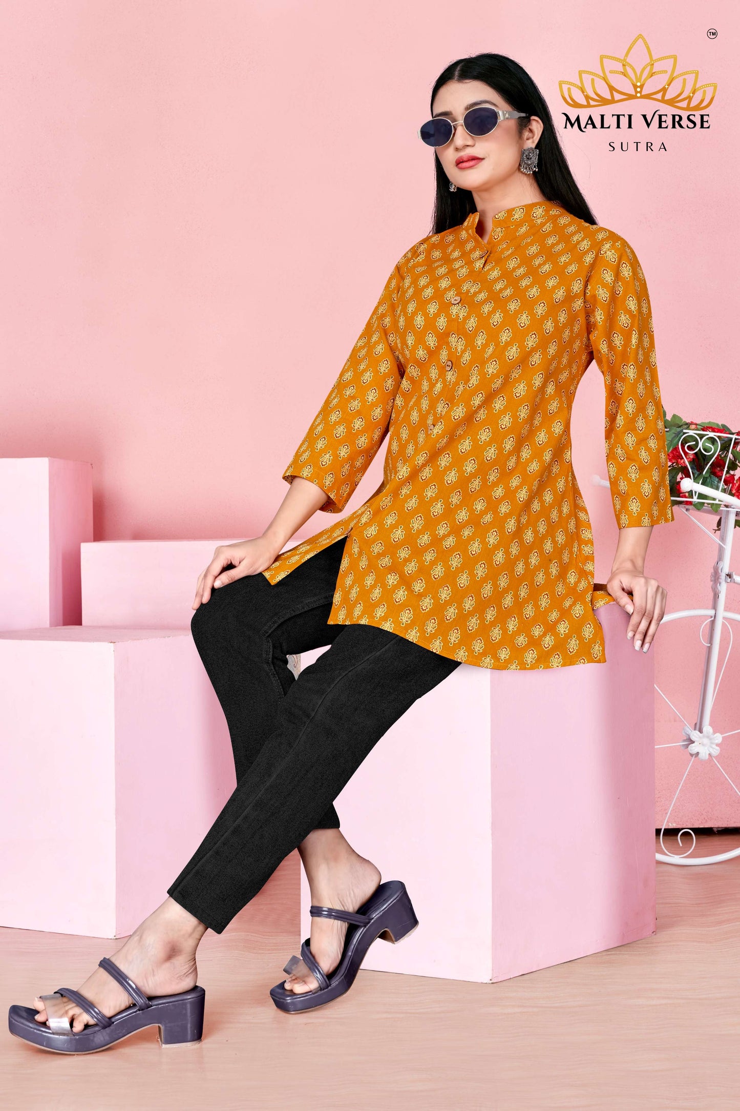 LAZURI BOUTIQUE Women’s Premium 100% PURE COTTON Mustard Yellow Printed Kurti | Elegant Floral Design | Soft, Breathable & Stylish Everyday Wear