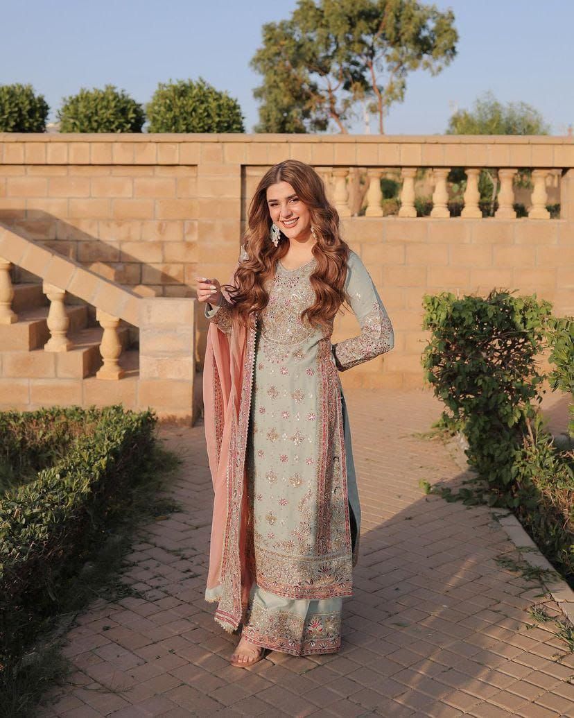 Pastel Mint and Pink Heavily Embroidered Salwar Suit