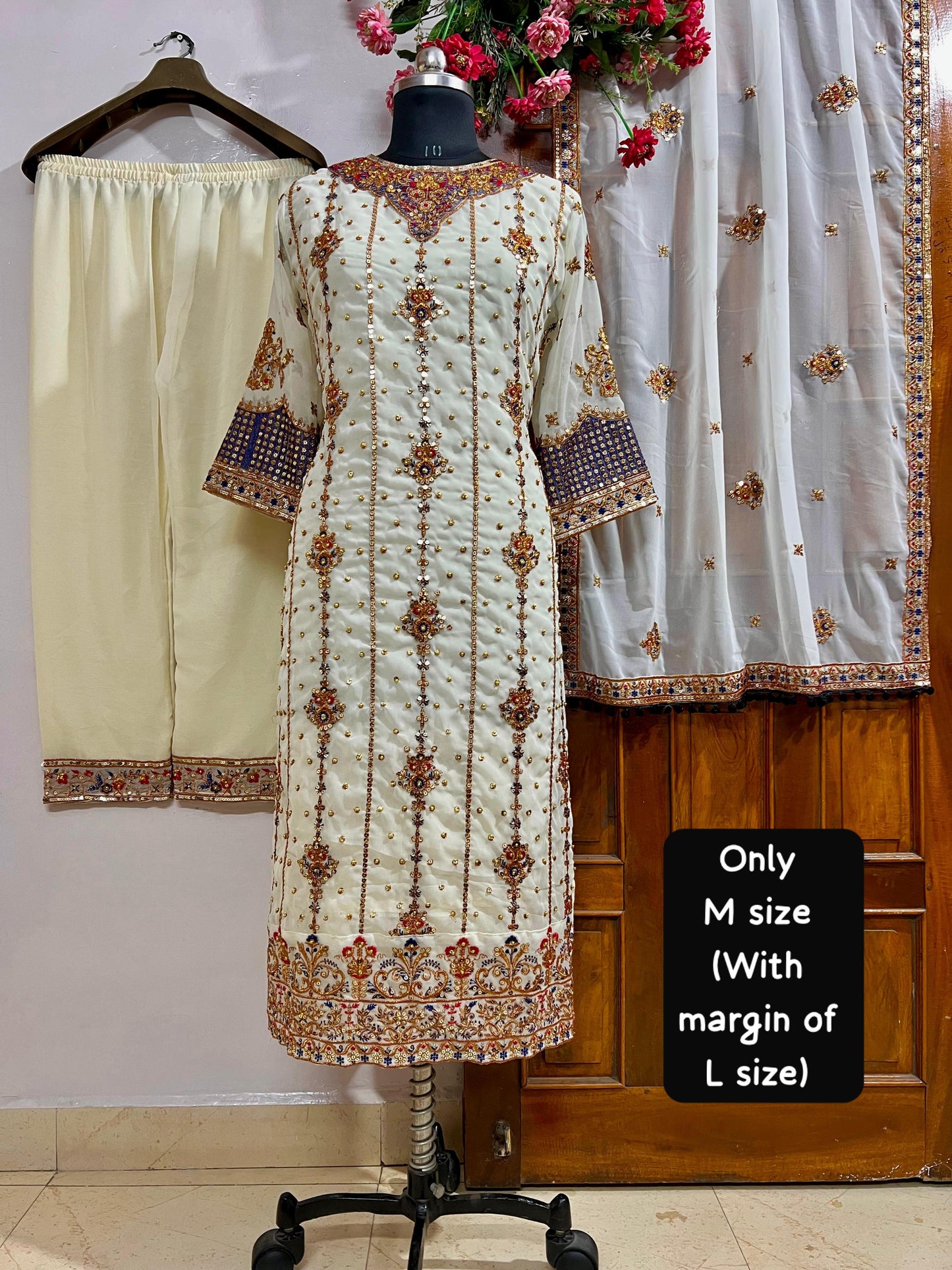 Regal Ivory/Beige Heavily Embroidered Jacket Style Anarkali Set