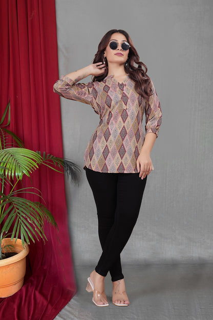 Trendy Printed V-Neck Tunic Top