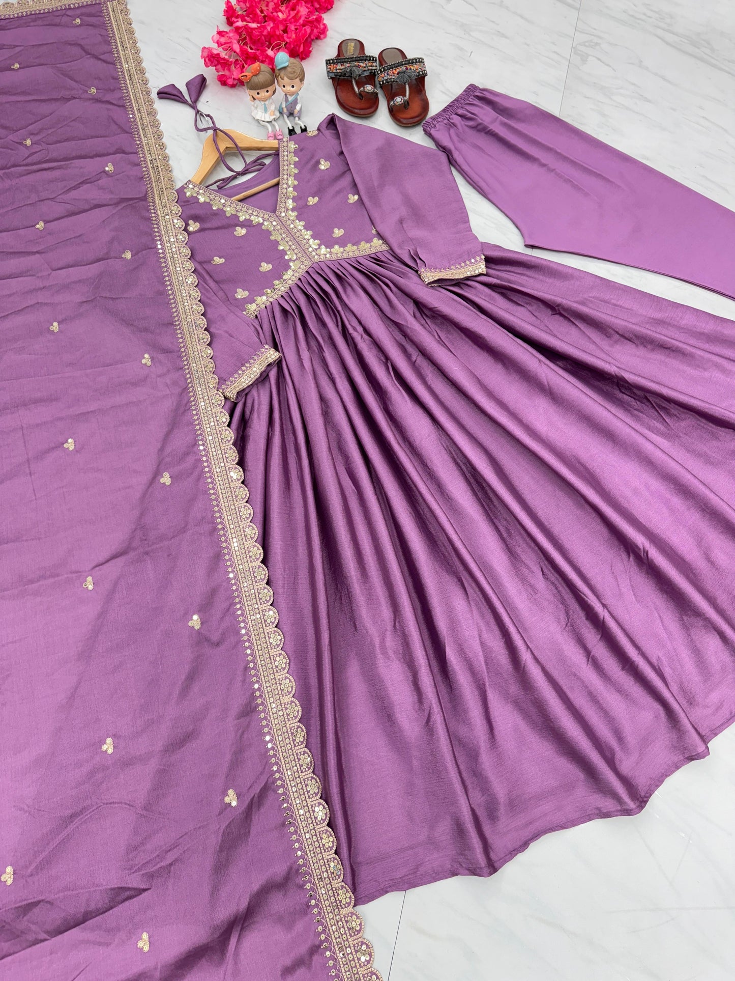 Elegant Purple Anarkali Kurta Set