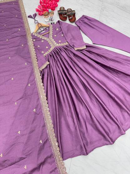 Elegant Purple Anarkali Kurta Set