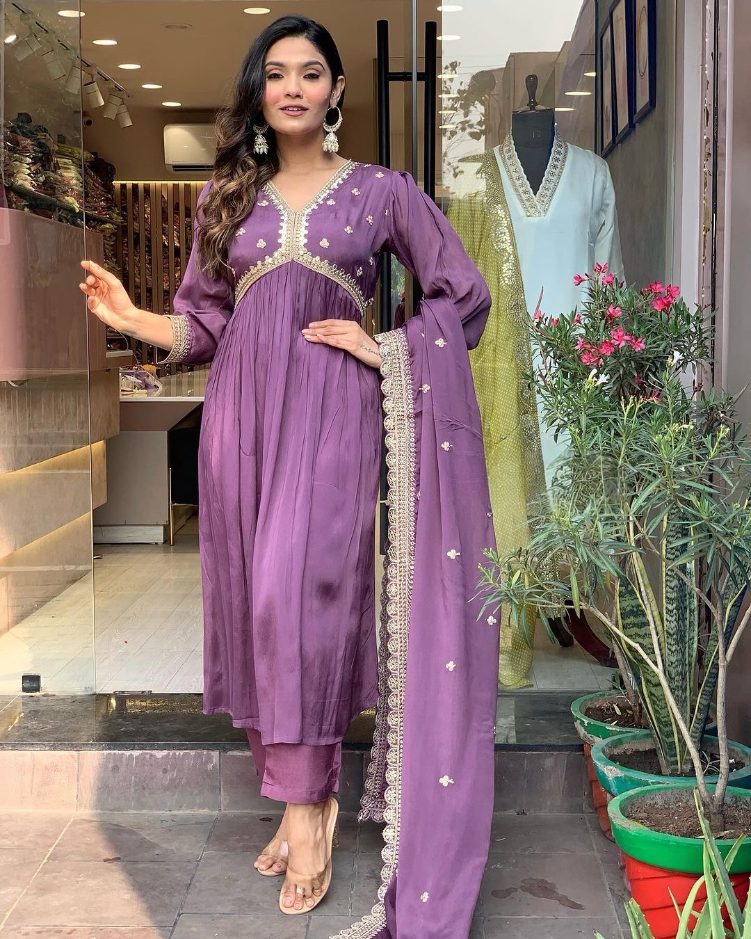Elegant Purple Anarkali Kurta Set