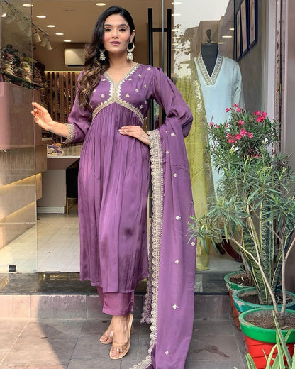 Elegant Purple Anarkali Kurta Set