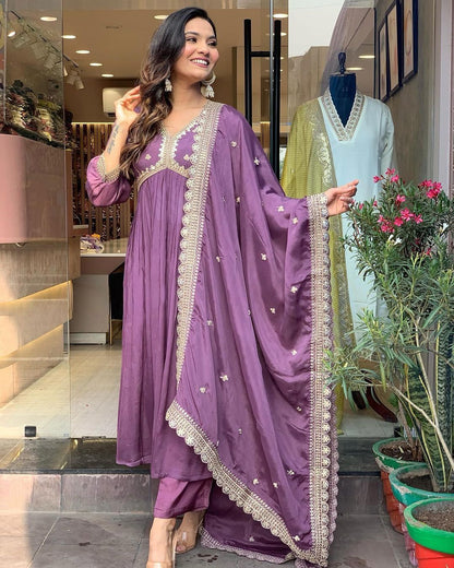 Elegant Purple Anarkali Kurta Set